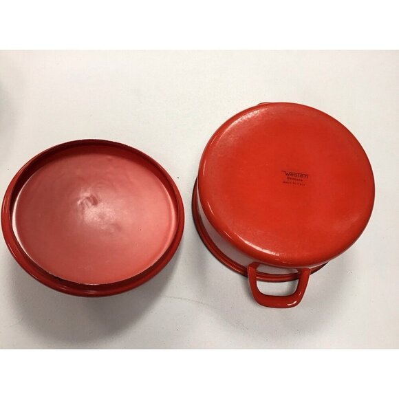 Westen Bessano Italy Vintage Lot Of 3 Red Farmhouse Enamel Pot/Pan/Lid ❤️ - Picture 5 of 9